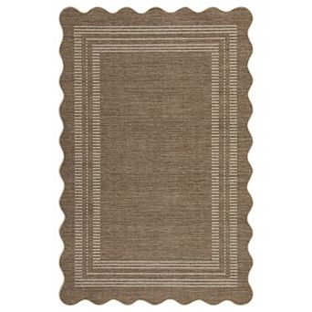 Machine Washable Scalloped Area Rug Non-Slip Woven Stain Resistant Carpet
