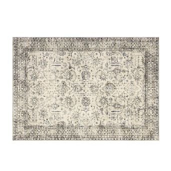 Vintage Washable Rug for Living Room Floral Carpet Stain Resistant Foldable Floor Cover