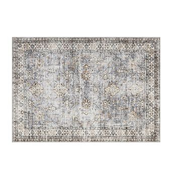 Vintage Washable Rug for Living Room Floral Carpet Stain Resistant Foldable Floor Cover