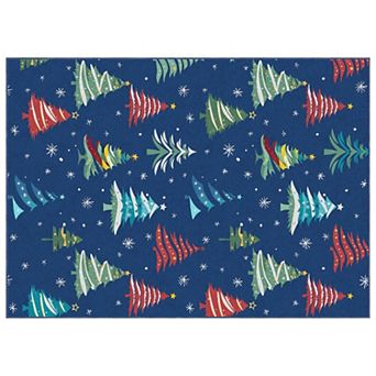 Christmas Area Rug with Festive Xmas Tree Washable, Low Pile, Non-Slip Carpet for Living Room