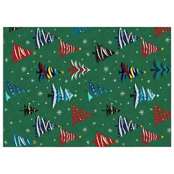 Christmas Area Rug with Festive Xmas Tree Washable, Low Pile, Non-Slip Carpet for Living Room