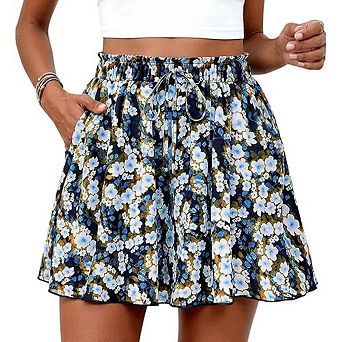 Women's High Waist Flowy Ruffle Wide Leg Shorts Casual Summer Beach Vacation Bottoms