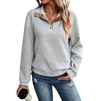Women's Plaid Patchwork Blouse Causal Dressy Collar Half Button Textured Long Sleeve Pullover Top