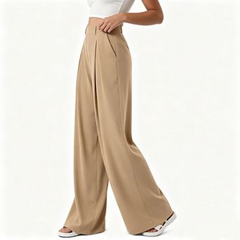 Women's High Waist Pleated Front Wide Leg Dress Pants with Side Pockets