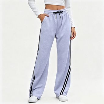 Women's Elastic Drawstring High Waist Dual Side Stripe Wide Leg Sweatpants