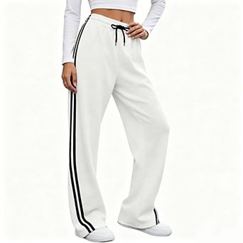 Women's Elastic Drawstring High Waist Dual Side Stripe Wide Leg Sweatpants