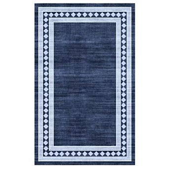 Geometric Bordered Machine Washable Area Rug Low-Pile Non-Slip Non-Shedding Carpet for Bedroom