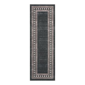 Geometric Bordered Machine Washable Area Rug Low-Pile Non-Slip Non-Shedding Carpet for Bedroom