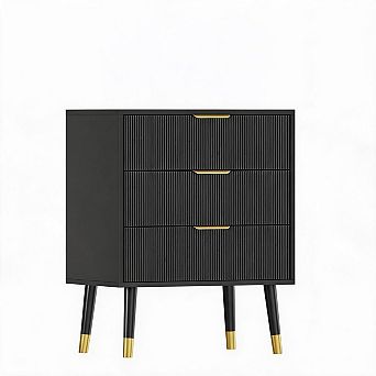Modern Fluted Chest of Drawers 3 Deep Drawer Storage Cabinet with Gold Handles