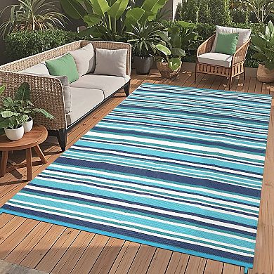 Waterproof Reversible Outdoor Rug Modern Geometric Plastic Patio Carpet Washable Portable for Deck