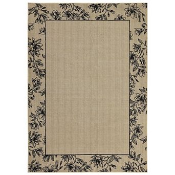 Modern Bordered Floral Machine Washable Area Rug Low-Pile Soft Non-Slip Carpet for Living Room