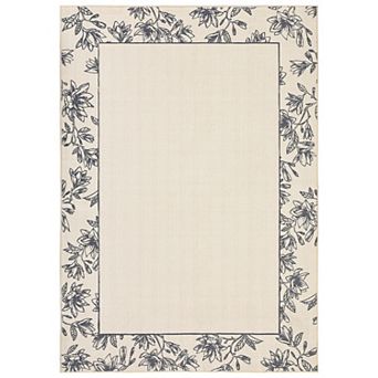 Modern Bordered Floral Machine Washable Area Rug Low-Pile Soft Non-Slip Carpet for Living Room