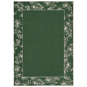 Modern Bordered Floral Machine Washable Area Rug Low-Pile Soft Non-Slip Carpet for Living Room