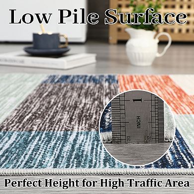 Area Rug Geometric Patchwork Floor Carpet Washable Low Pile Mat, Foldable Modern Accent Carpet