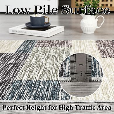 Area Rug Geometric Patchwork Floor Carpet Washable Low Pile Mat, Foldable Modern Accent Carpet
