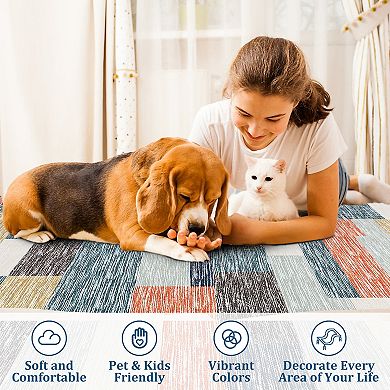 Area Rug Geometric Patchwork Floor Carpet Washable Low Pile Mat, Foldable Modern Accent Carpet