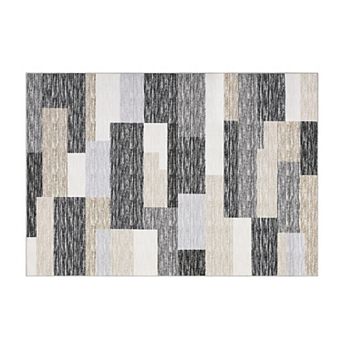 Area Rug Geometric Patchwork Floor Carpet Washable Low Pile Mat, Foldable Modern Accent Carpet