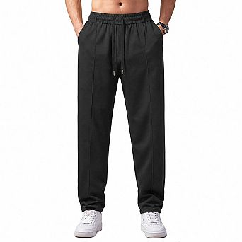 Men's Wrinkle-Free Straight Leg Casual Pants Elastic Drawstring Waist Lightweight Travel Trousers