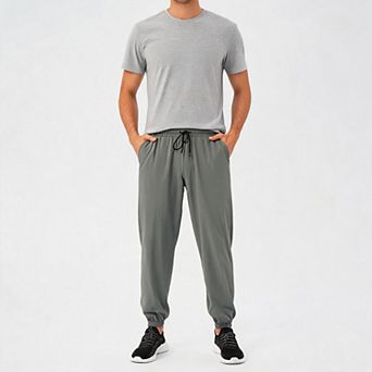 Men Quick Dry Tapered Jogger Pants Lightweight Drawstring Athletic Travel Trousers with Back Pockets