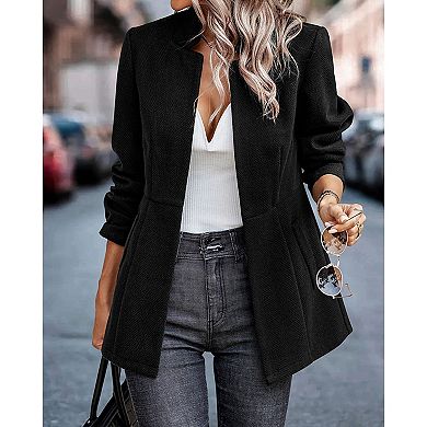 Women Open Front Blazer Long Sleeve Casual Business Suit Jacket with Side Pockets