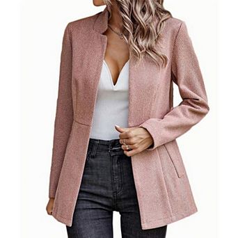 Women Open Front Blazer Long Sleeve Casual Business Suit Jacket with Side Pockets