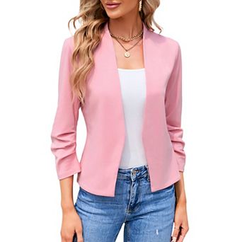 Women Cropped Blazer Open Front 3/4 Sleeve Lightweight Casual Business Cardigan Jacket