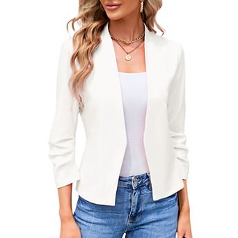 Women Cropped Blazer Open Front 3/4 Sleeve Lightweight Casual Business Cardigan Jacket