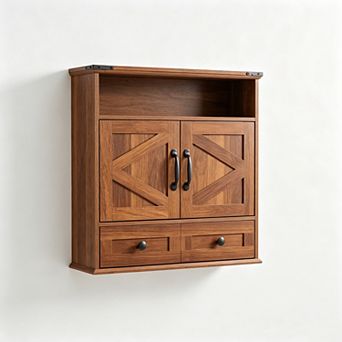 Wall-Mounted Bathroom Cabinet with Drawers, Farmhouse Storage Organizer, Adjustable Shelves