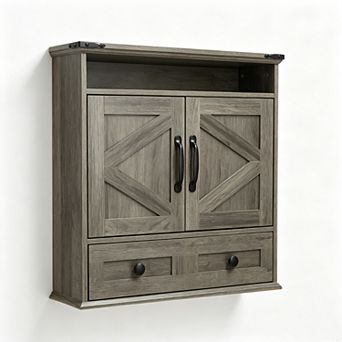 Wall-Mounted Bathroom Cabinet with Drawers, Farmhouse Storage Organizer, Adjustable Shelves