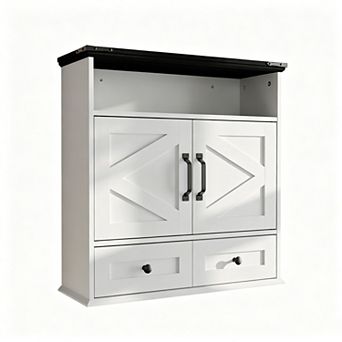Wall-Mounted Bathroom Cabinet with Drawers, Farmhouse Storage Organizer, Adjustable Shelves