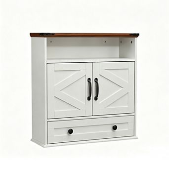 Wall-Mounted Bathroom Cabinet with Drawers, Farmhouse Storage Organizer, Adjustable Shelves
