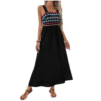 Women's Sleeveless Strap Floral Flowy Boho Maxi Dress with Side Slit Summer Beach Vacation Sundress