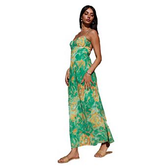 Women's Spaghetti Strap Twist Ruched Cut Out Open Back Midi Dress Wedding Guest Cocktail Outfit
