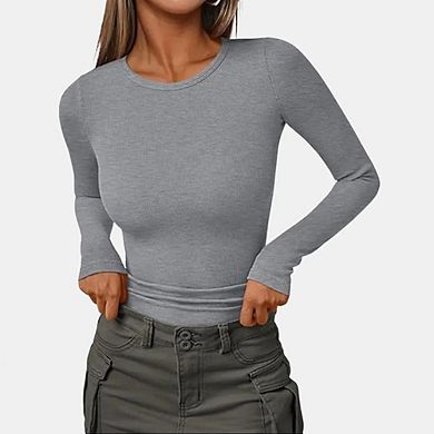 Women's Long Sleeve Blouses Shirts with Ribbed Knit Work Office Basic Tops