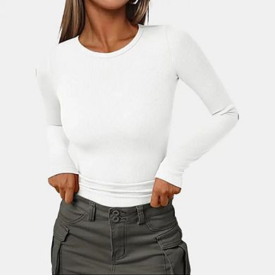 Women's Long Sleeve Blouses Shirts with Ribbed Knit Work Office Basic Tops