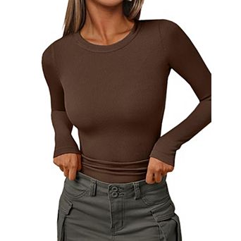Women's Long Sleeve Blouses Shirts with Ribbed Knit Work Office Basic Tops