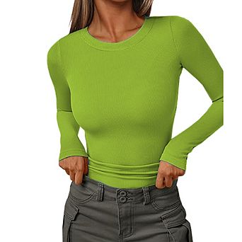 Women's Long Sleeve Blouses Shirts with Ribbed Knit Work Office Basic Tops