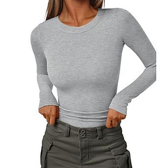 Women's Long Sleeve Blouses Shirts with Ribbed Knit Work Office Basic Tops