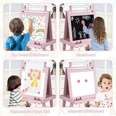 Kinder King Kids Art Easel with Storage, Double-Sided Whiteboard and Chalkboard with Paper Roll