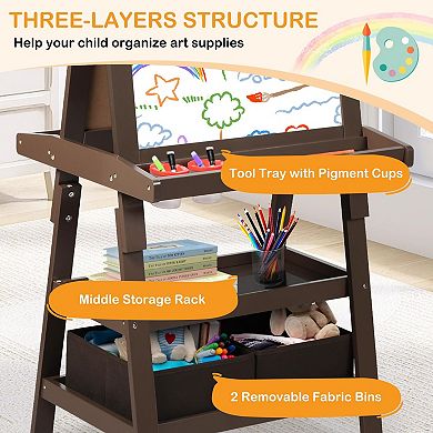 Kinder King Kids Art Easel with Storage, Double-Sided Whiteboard and Chalkboard with Paper Roll