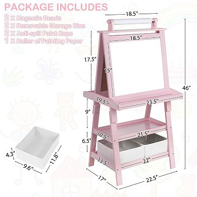 Kinder King Kids Art Easel with Storage, Double-Sided Whiteboard and Chalkboard with Paper Roll