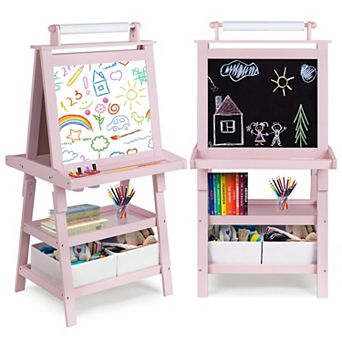 Kinder King Kids Art Easel with Storage, Double-Sided Whiteboard and Chalkboard with Paper Roll