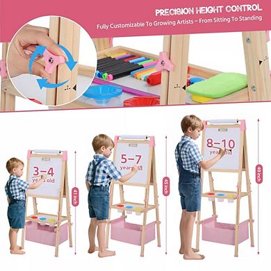 Kinder King Kids Art Easel with Whiteboard and Chalkboard, Double-Sided Drawing Easel for Kids