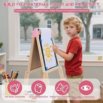 Kinder King Kids Art Easel with Whiteboard and Chalkboard, Double-Sided Drawing Easel for Kids