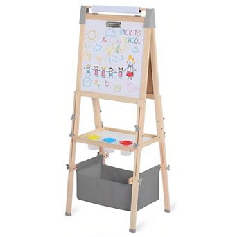 Kinder King Kids Art Easel with Whiteboard and Chalkboard, Double-Sided Drawing Easel for Kids