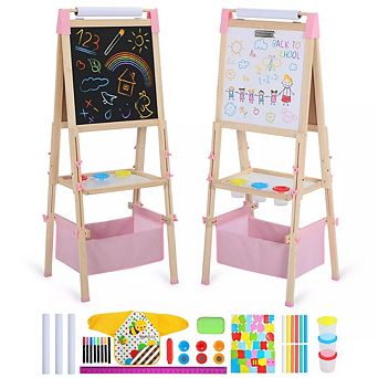 Kinder King Kids Art Easel with Whiteboard and Chalkboard, Double-Sided Drawing Easel for Kids