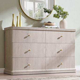 Modern 6 Drawer Dresser, 47" Wood Chest of Drawers with Waterfall, Cabinet for Living Room Bedroom