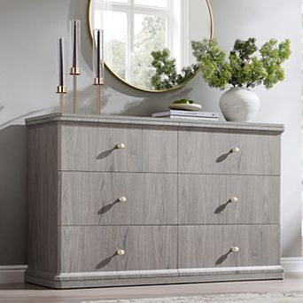Modern 6 Drawer Dresser, 47" Wood Chest of Drawers with Waterfall, Cabinet for Living Room Bedroom