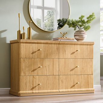 Modern 6 Drawer Dresser, 47" Wood Chest of Drawers with Waterfall, Cabinet for Living Room Bedroom