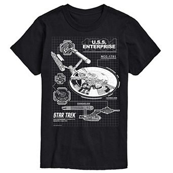 Big & Tall Star Trek U.S.S. Enterprise NCC-1701 Diagram Short Sleeve Graphic T-Shirt